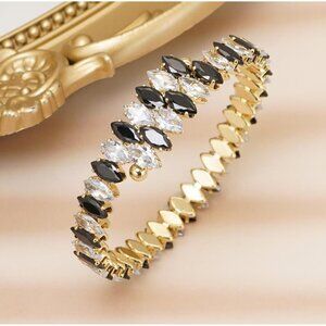 White Black Rhinestone Cuff Bracelet Cubic Zirconia Tennis Bracelets for Women